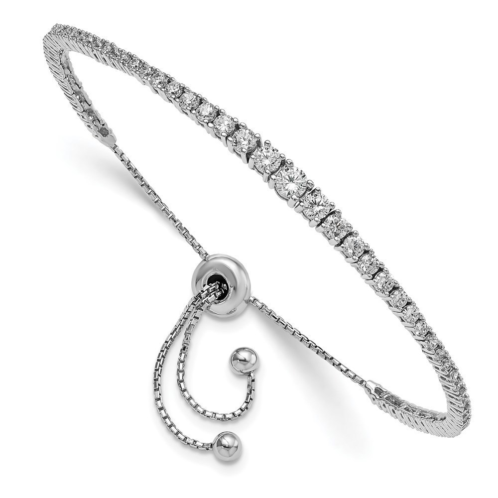925 Sterling Silver 67 Stone Graduated CZ Adjustable 5 to 9 inch Bracelet